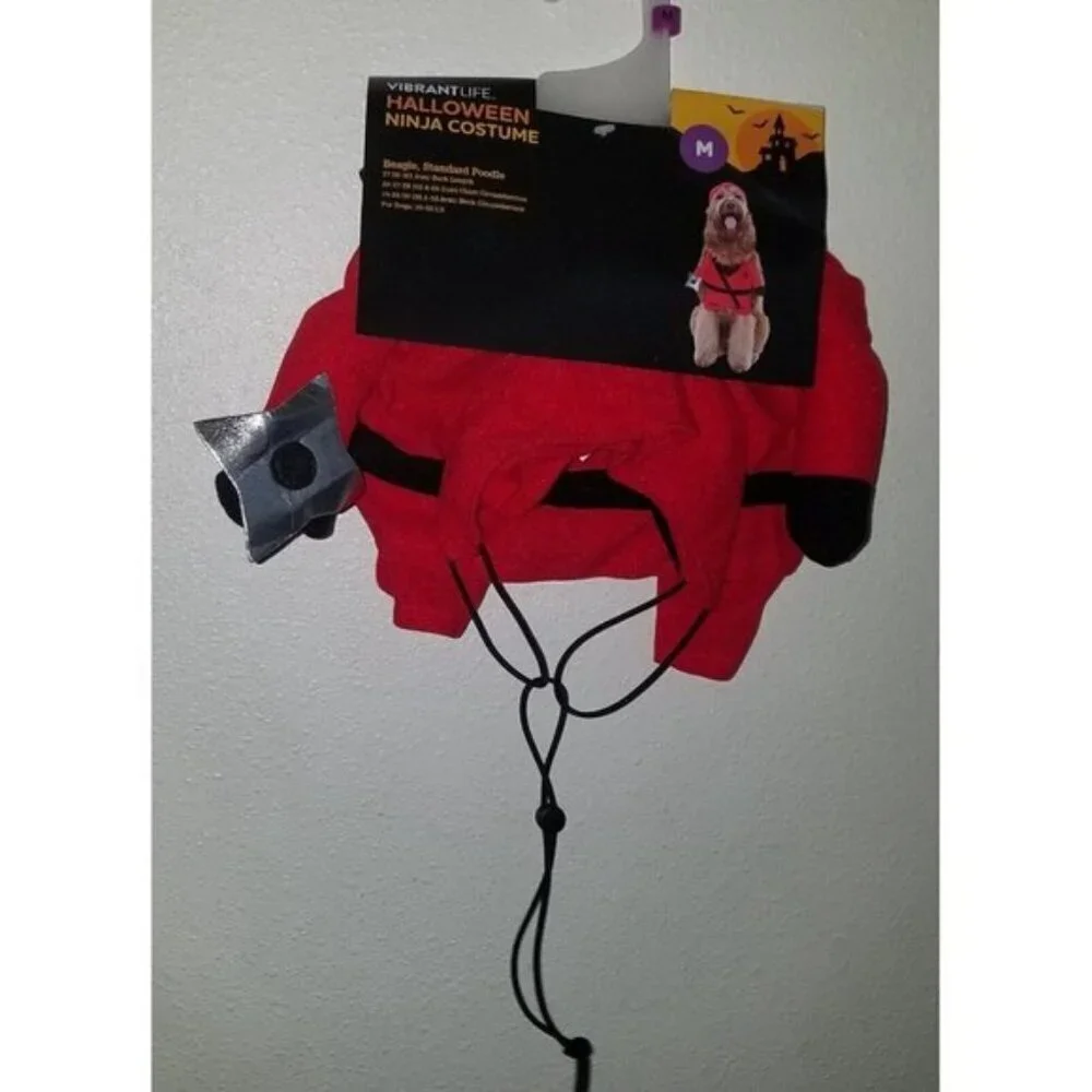 NEW Ninja Costume Pet Size Medium Dog (20-50 lb) Halloween Vibrant Life Hat Top